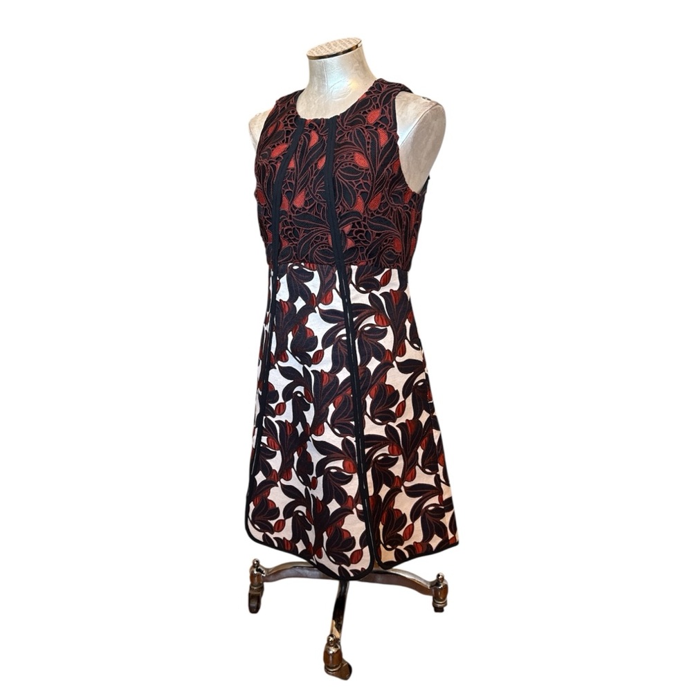 Ann Taylor Floral Dress Brown/ Black/Terracotta Embroidered /Piping Detail 8